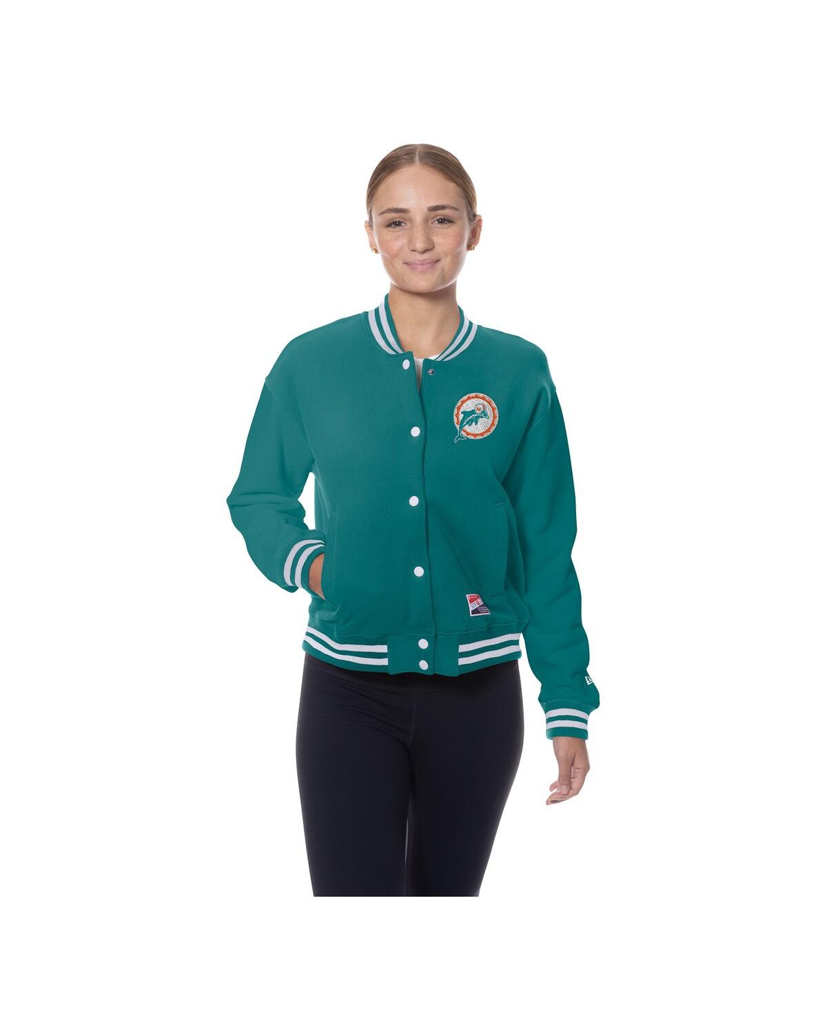 New Era Women's Aqua Miami Dolphins Throwback Fleece Full-snap Jacket In Green