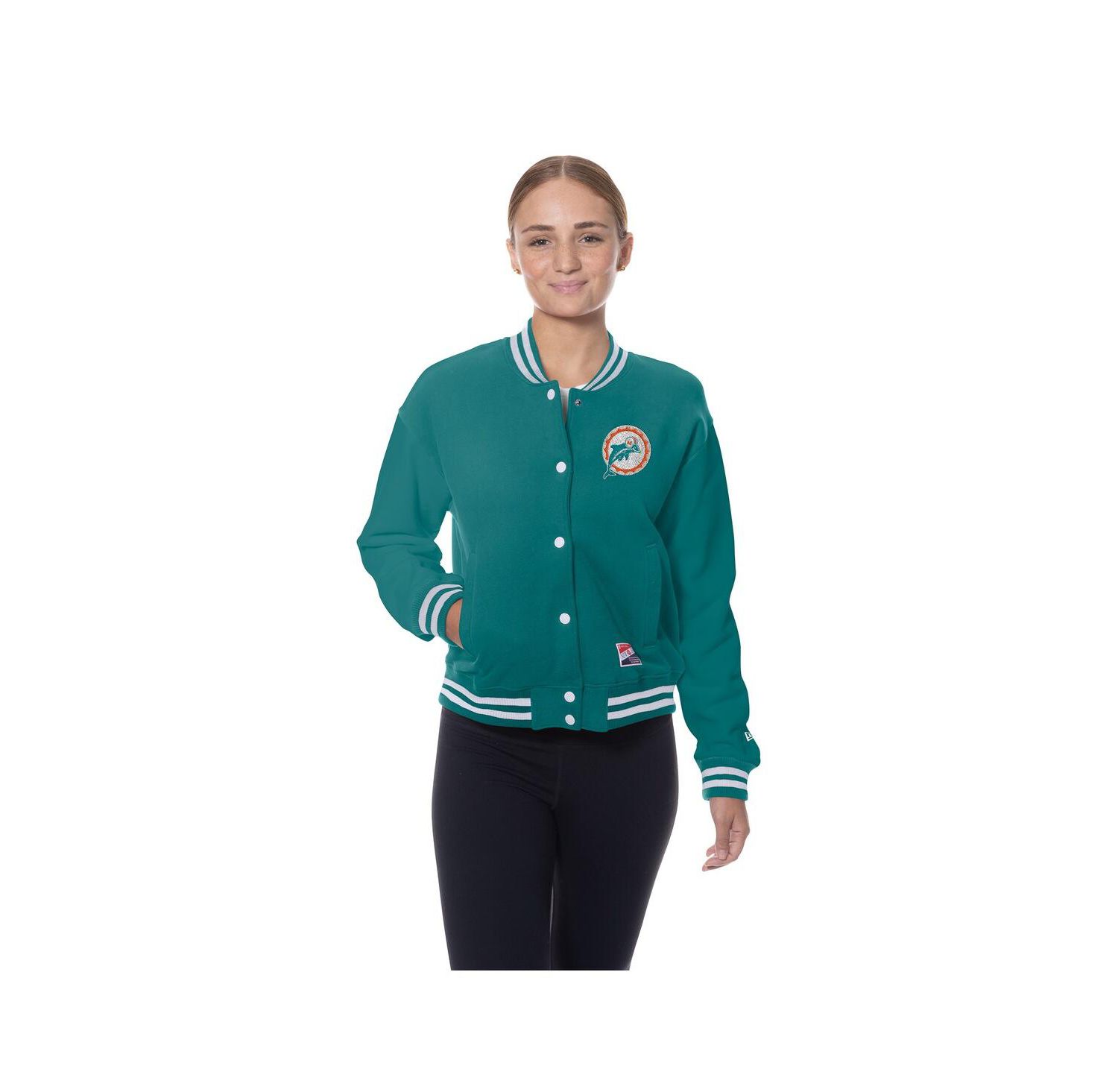 Women's Aqua Miami Dolphins Throwback Fleece Full-Snap Jacket