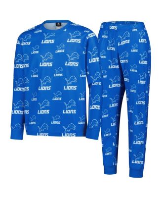 Outerstuff - Big Boys and Girls Blue Detroit Lions All-Over-Print Long Sleeve T-Shirt and Pants Sleep Set