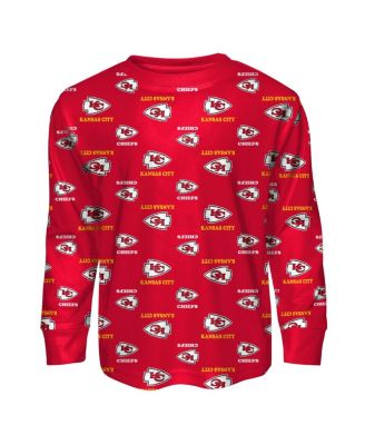Big Boys and Girls 2-Piece Red Kansas City Chiefs All-Over-Print Long Sleeve T-Shirt and Pants Sleep Set