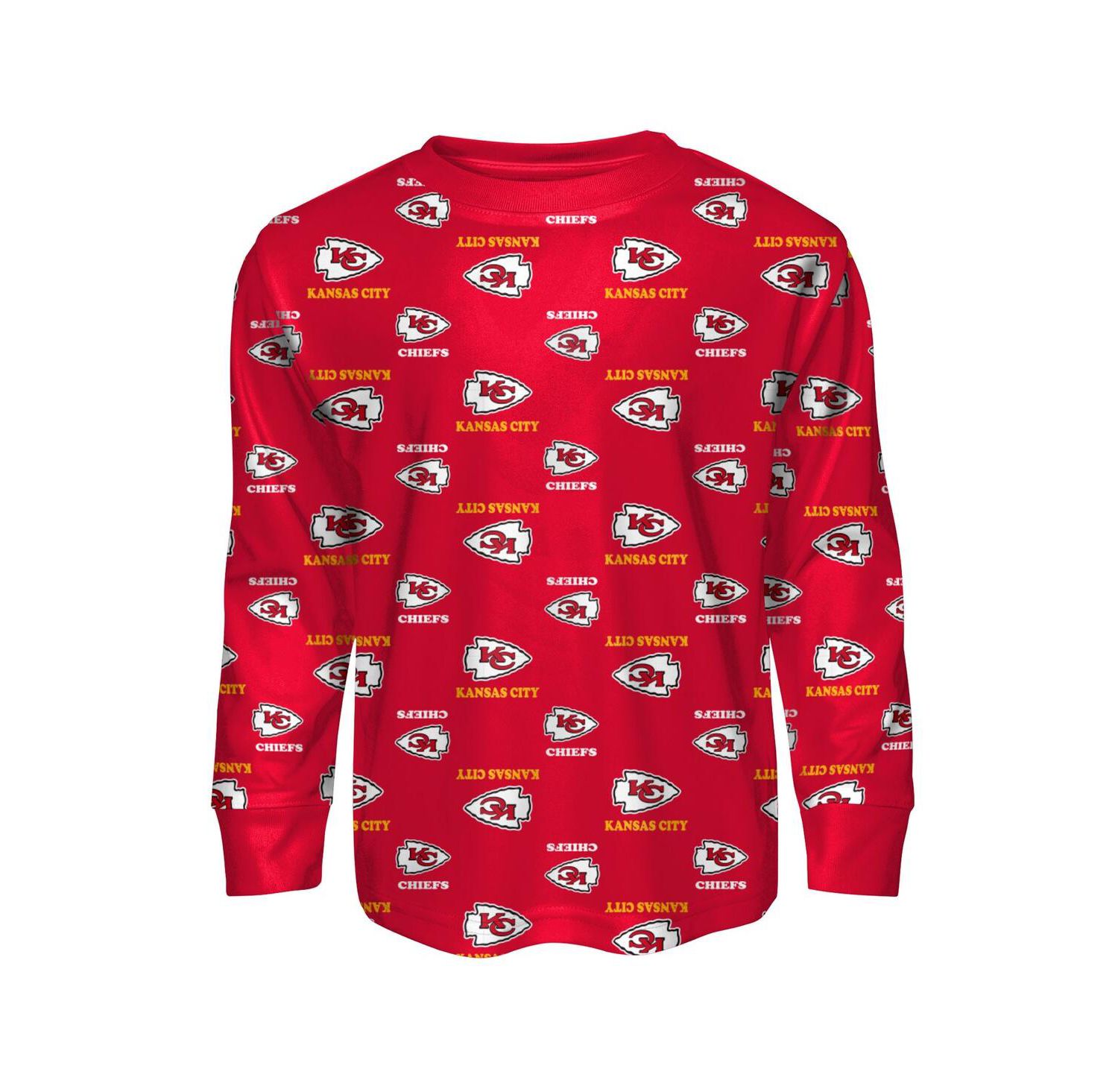 Big Boys and Girls 2-Piece Red Kansas City Chiefs All-Over-Print Long Sleeve T-Shirt and Pants Sleep Set