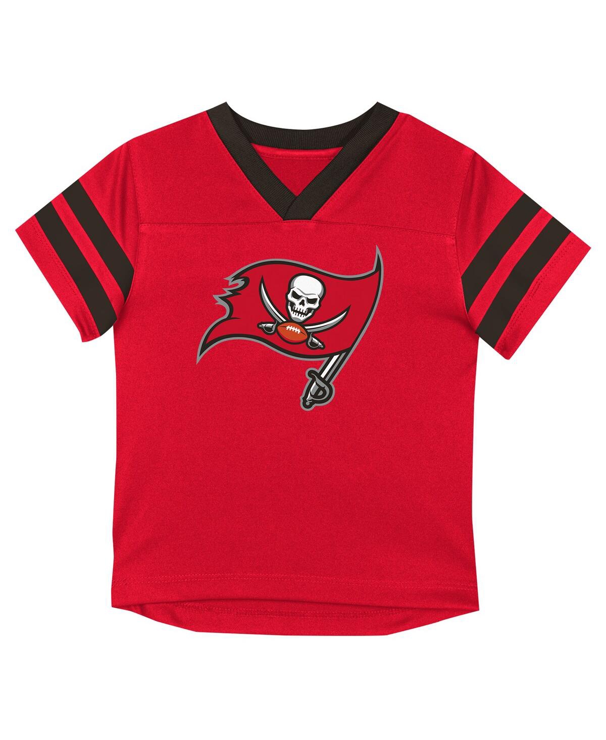 Outerstuff Toddler Red/pewter Tampa Bay Buccaneers Red Zone V-neck T-shirt Pants Set In Red