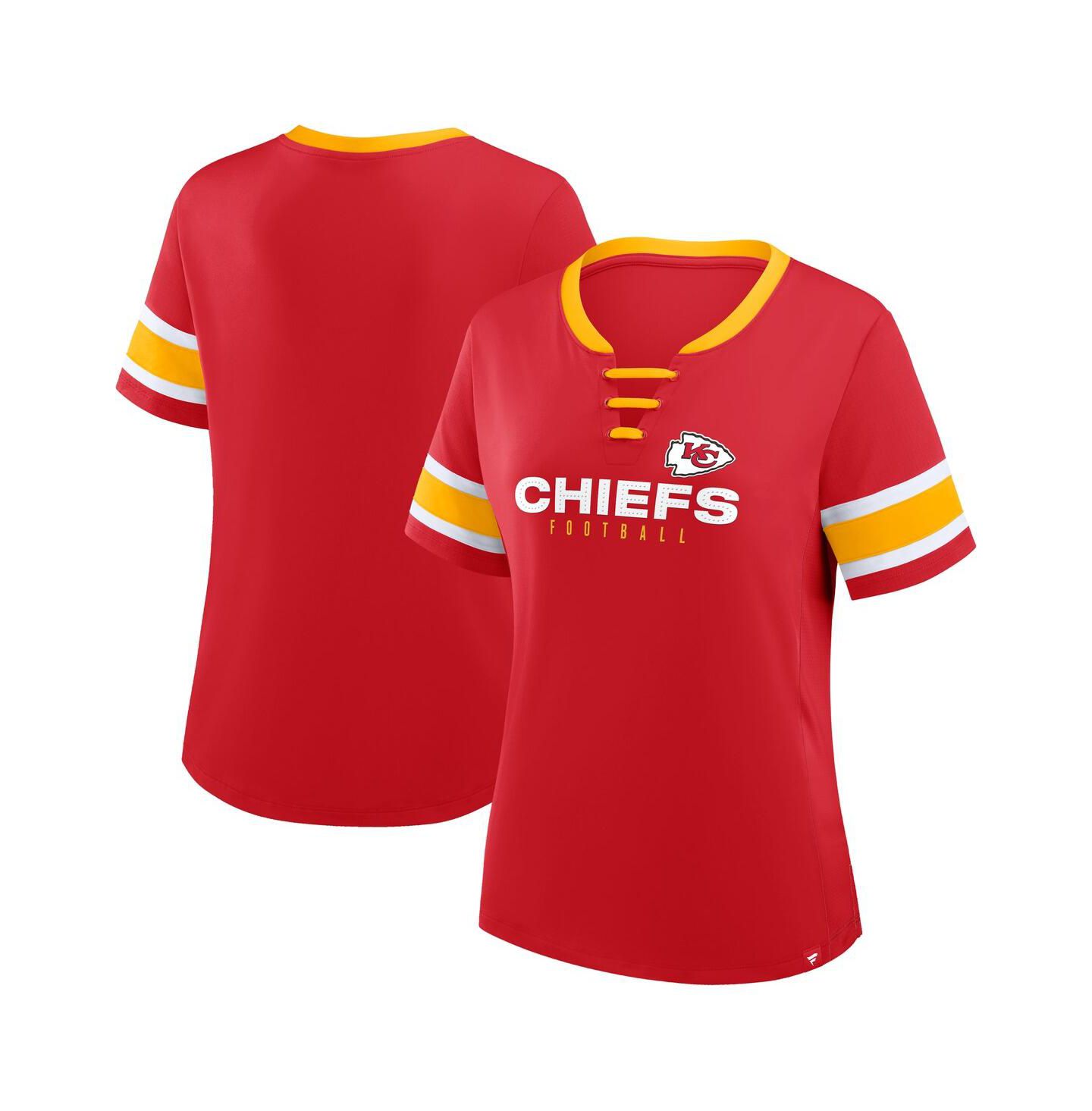 Женская футболка Fanatics Red Kansas City Chiefs Plus Size Red Zone Athena Lace-Up V-Notch Neck — фото 1