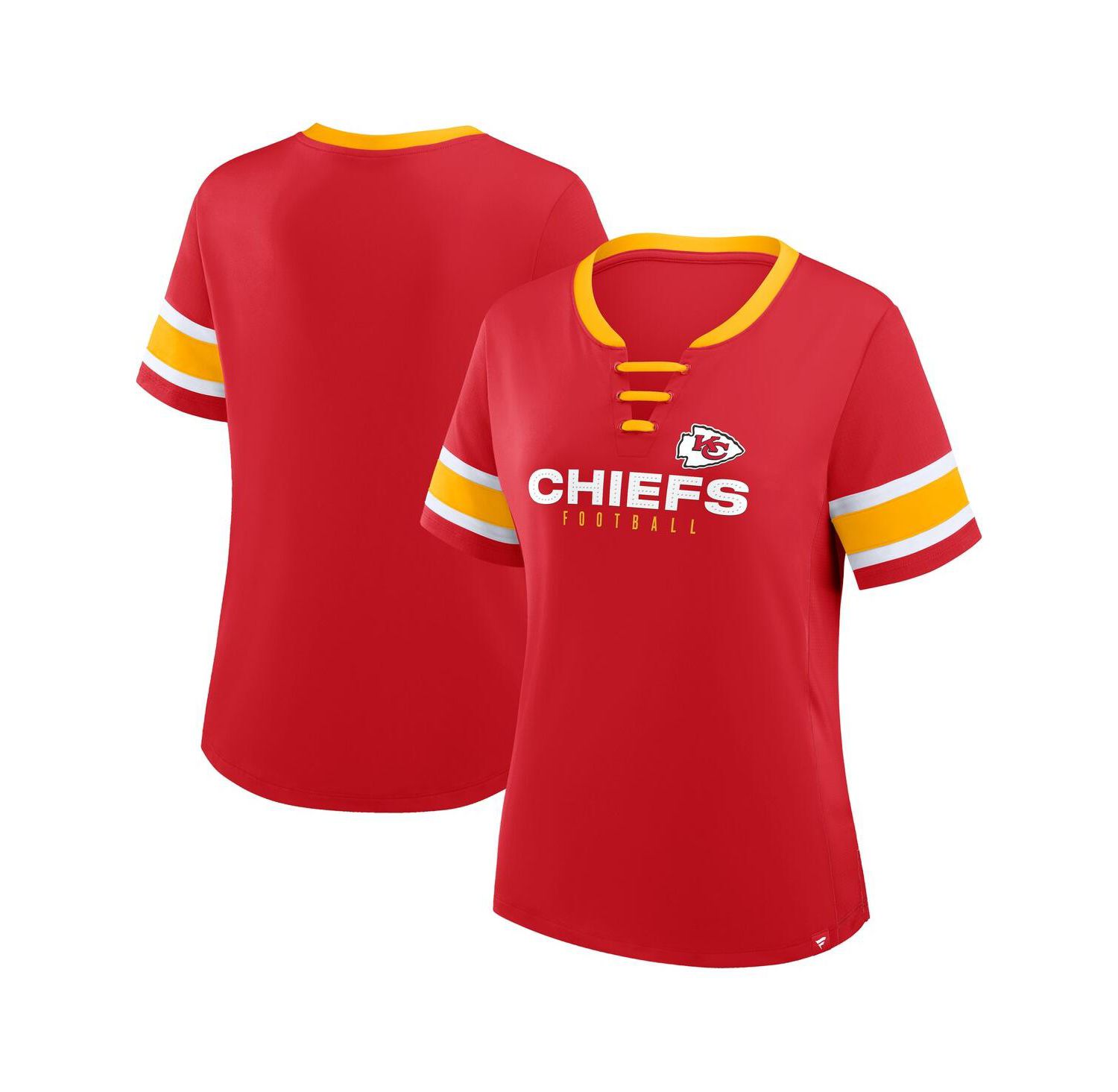 Women's Red Kansas City Chiefs Plus Size Red Zone Athena Lace-Up V-Notch Neck T-Shirt
