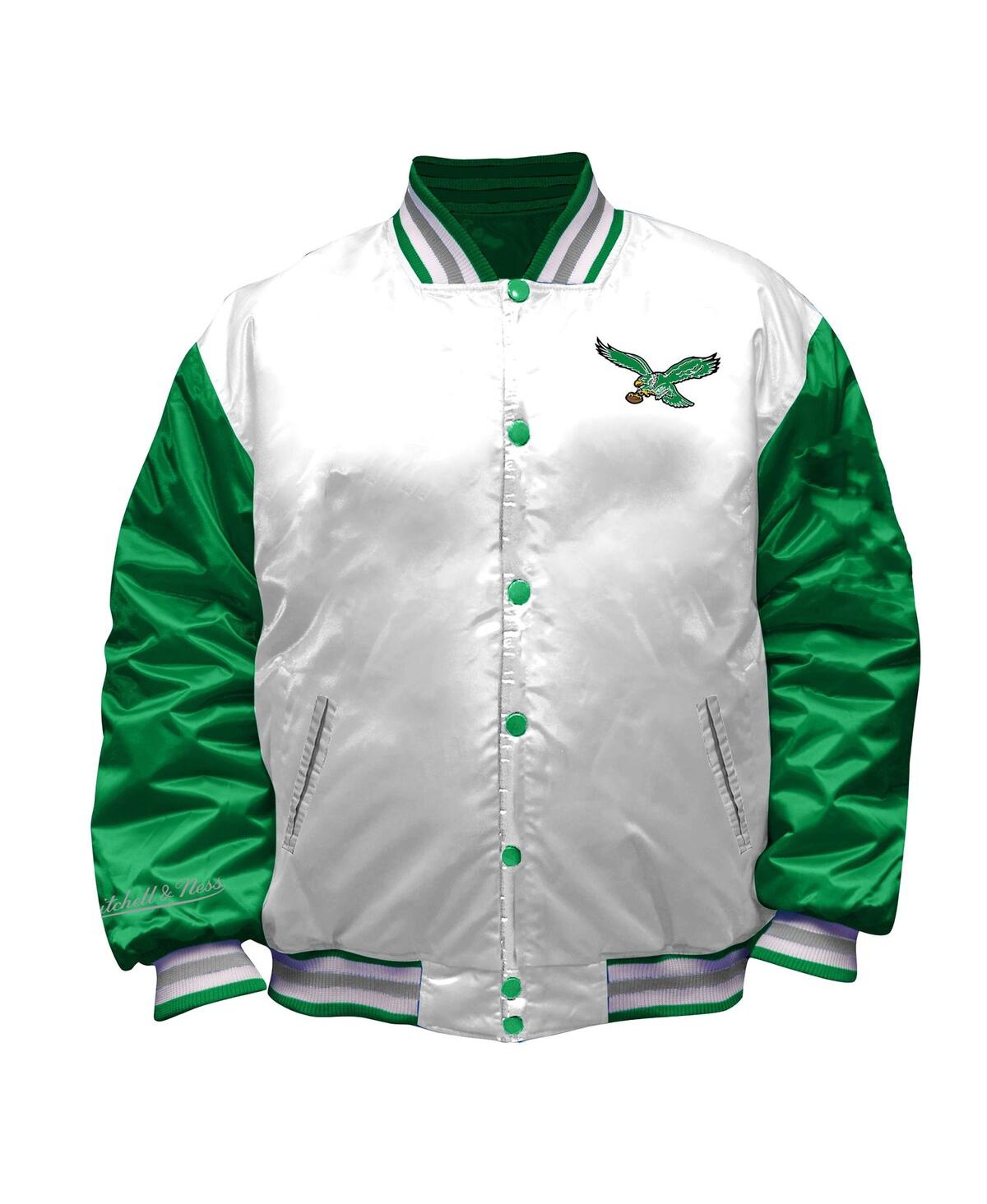 Mitchell & Ness Mitchell Ness Women's White Philadelphia Eagles Throwback Plus Size Full-snap Satin Jacket In White
