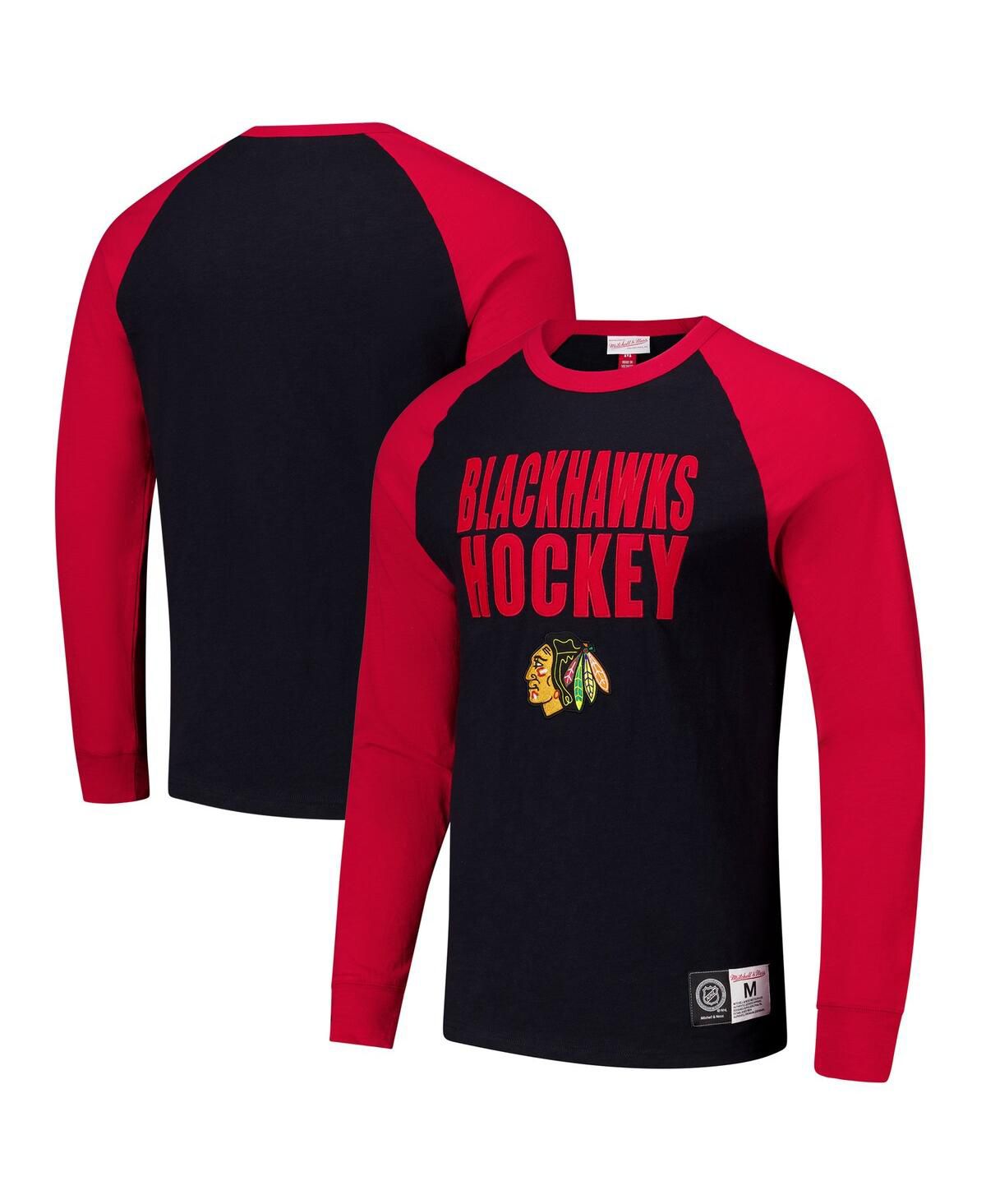 Мужская черно-красная футболка Mitchell Ness Chicago Blackhawks Legendary Slub Реглан с длинным рукавом