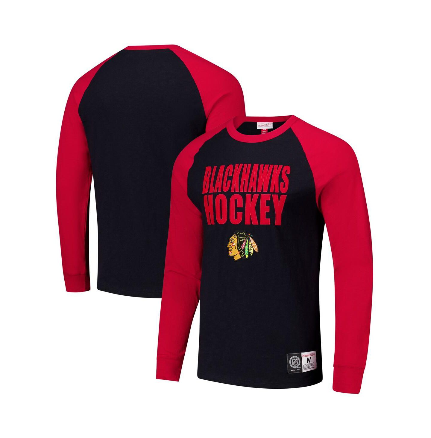 Мужская футболка Mitchell & Ness Mitchell Ness Black, Red Chicago Blackhawks Legendary Slub Raglan Long Sleeve — фото 1
