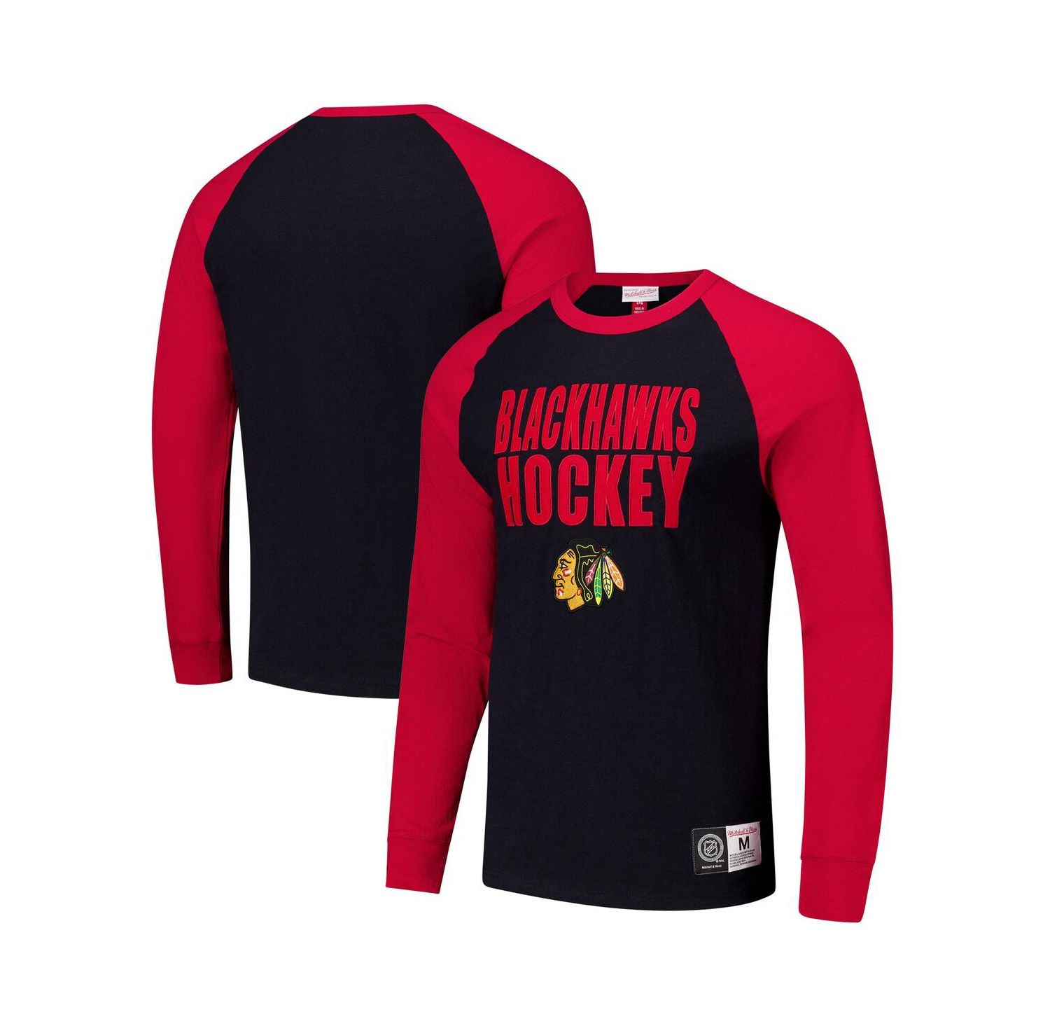 Mitchell Ness Men's Black, Red Chicago Blackhawks Legendary Slub Raglan Long Sleeve T-Shirt
