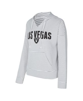 Women's White/Gray Las Vegas Raiders Liftoff Striped V-Neck Hoodie