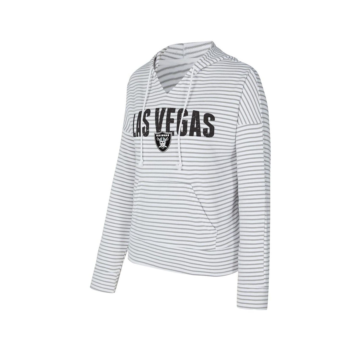 Women's White/Gray Las Vegas Raiders Liftoff Striped V-Neck Hoodie