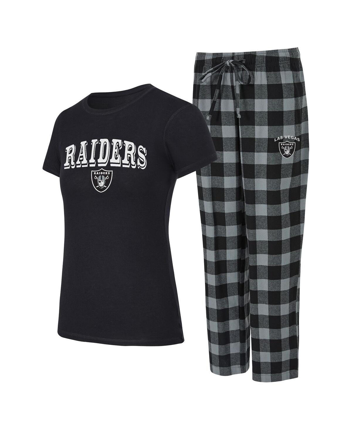 Concepts Sport Women'sâ Black, Gray Las Vegas Raiders Avondale T-shirt Pants Flannel Pj Set In Multi