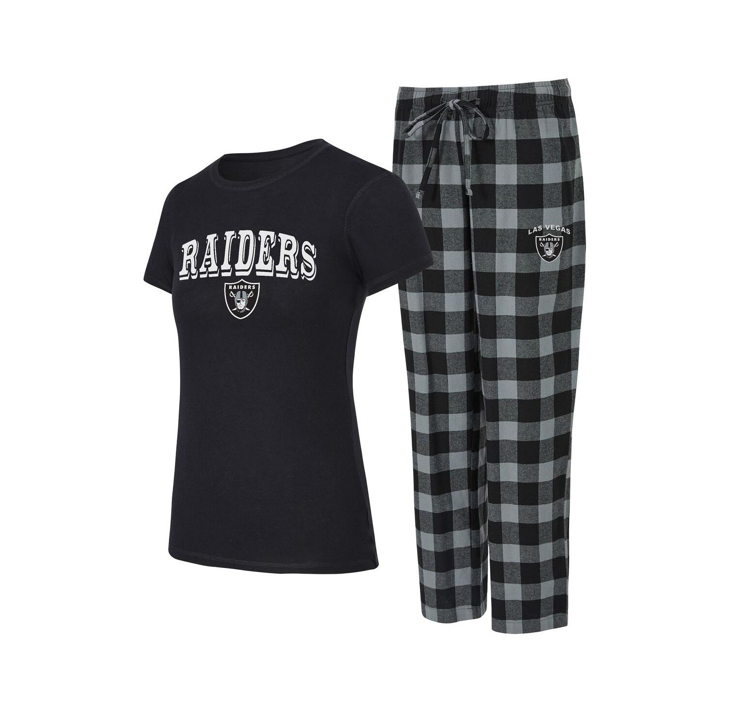 Women's 2-Piece Black, Gray Las Vegas Raiders Avondale T-Shirt and Pants Flannel Pajama Set