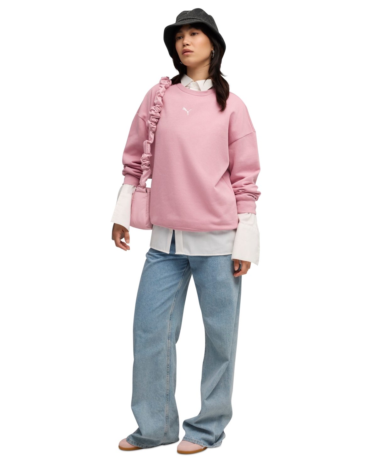 Puma Women's Essential Oversized Crew Fleece Sweatshirt In Pink