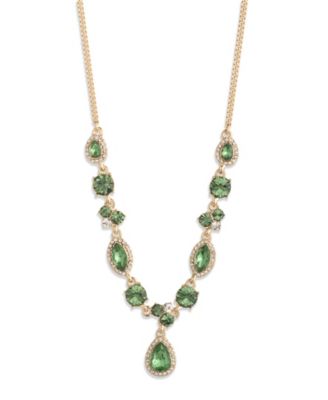 Glass Stone Extender Pendant Necklace in Gold Tone