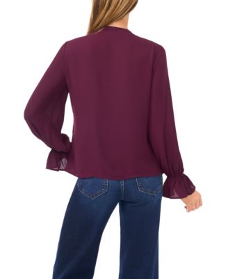 Women's Long Sleeve Button-Down Ruffle Top