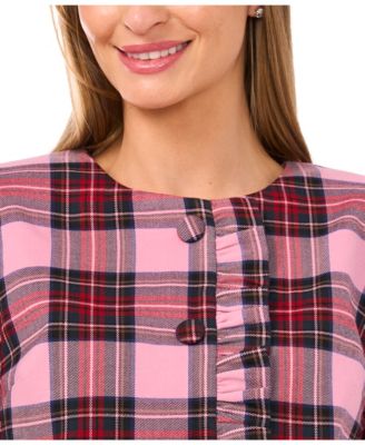 Women's Collarless Crew Neck Ruffle Detail Jacket