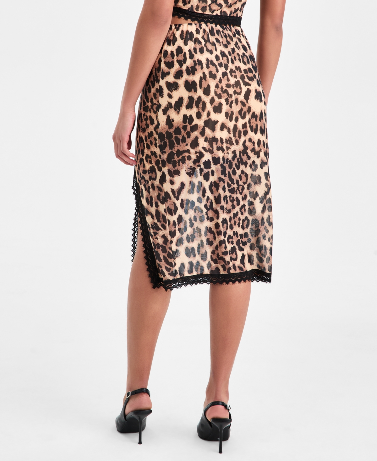 Bar Iii Women's Lace-trim Animal Print Pencil Skirt, Macy's Exclusive In Brown