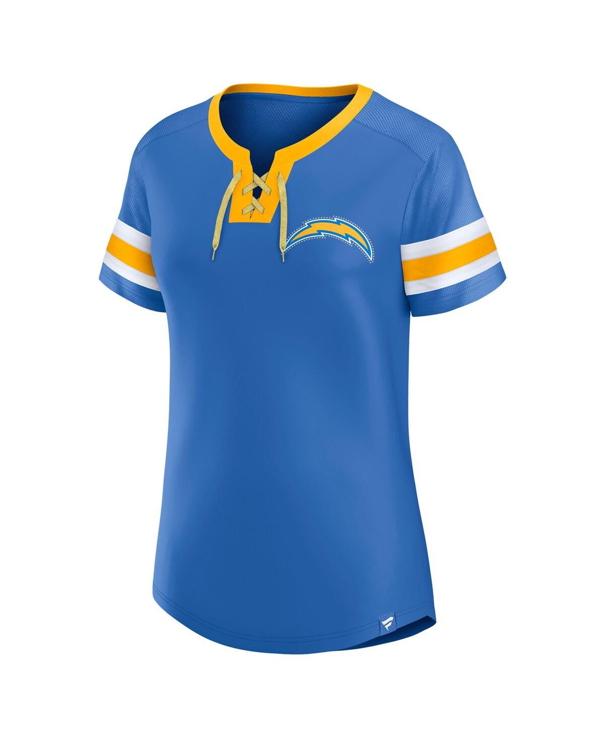 Fanatics Women'sâ Powder Blue Los Angeles Chargers Lace-up Bling T-shirt In Blue