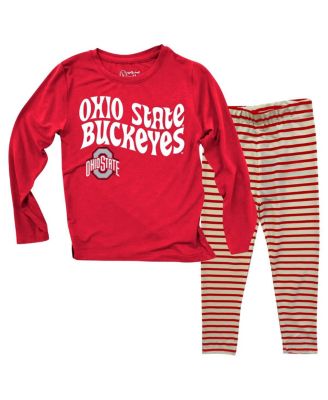 Wes & Willy - Baby Boys and Girls Ohio State Buckeyes Long Sleeve Top and Striped Tri-Blend Leggings Set