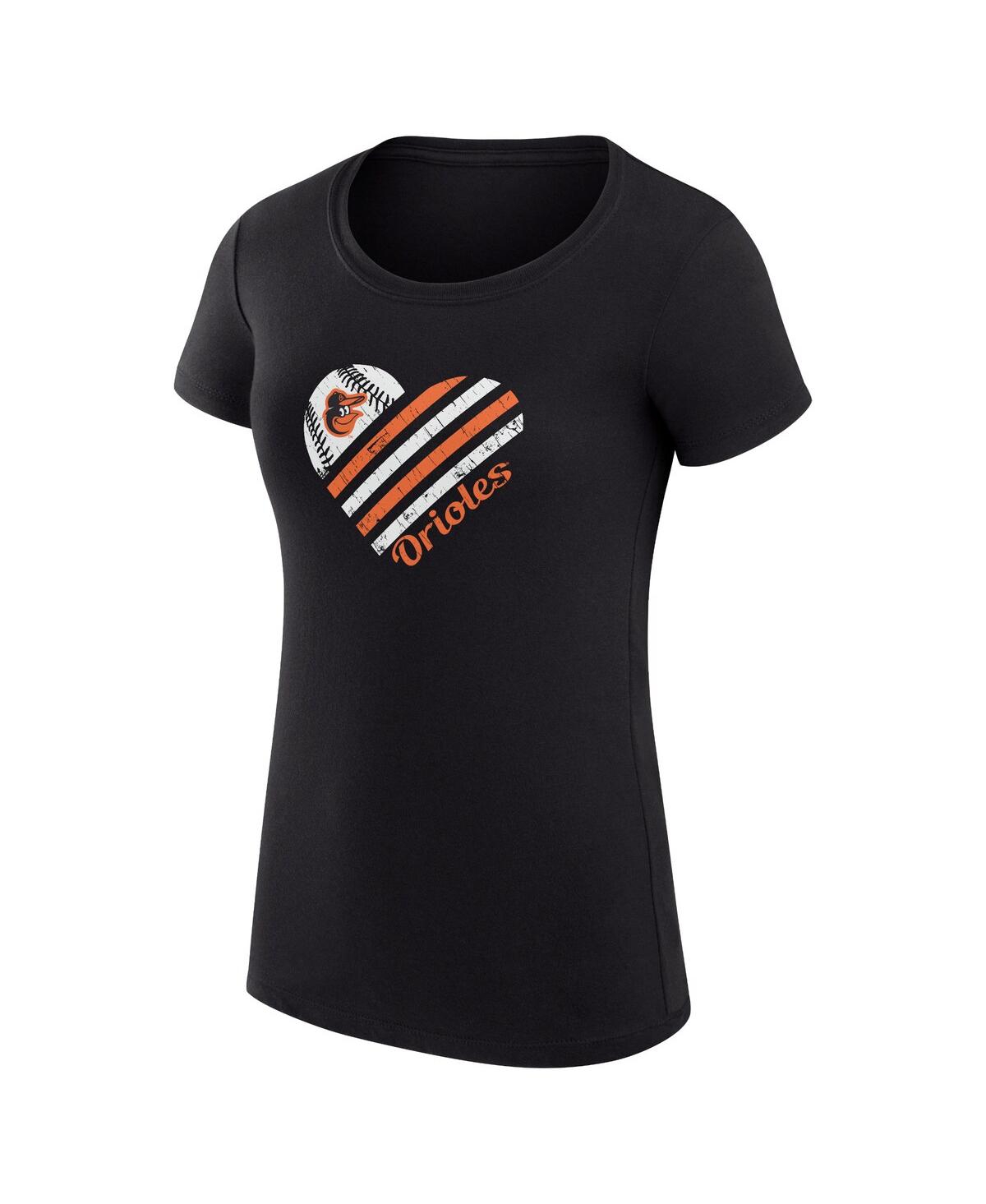 G-iii 4her By Carl Banks Women's Black Baltimore Orioles Super-slim Fit Lightweight Heart Graphic T-shirt In Black
