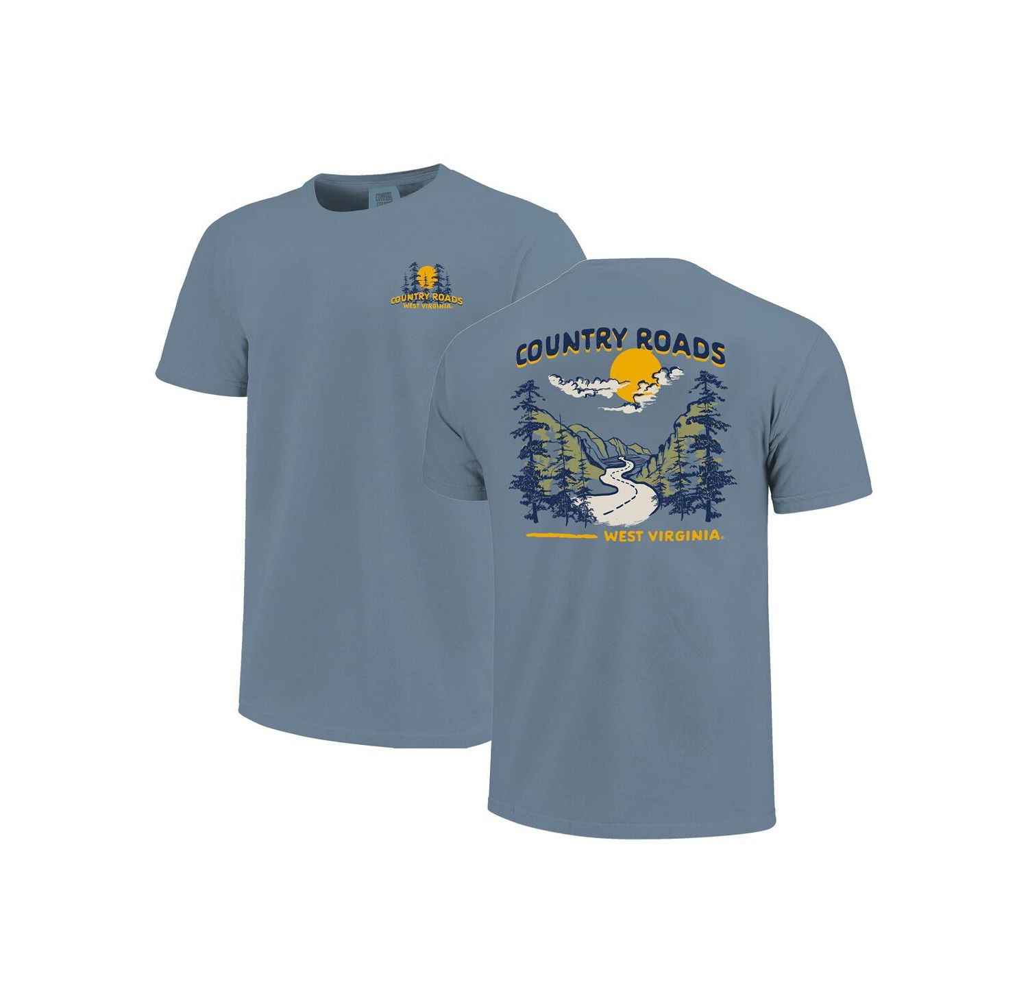 Men's and Women's Blue West Virginia Mountaineers Hyper Local Mountain Road T-Shirt