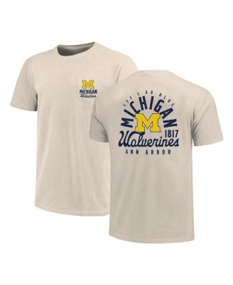 Image One - Men's Cream Michigan Wolverines Big Tall Mascot Overlay Essential Pocket T-Shirt