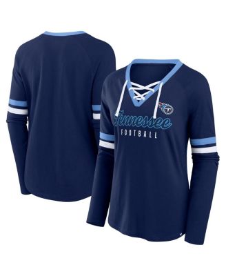 Fanatics - Women's Navy Tennessee Titans Won and Done Lace-Up Long Sleeve Fashion Top