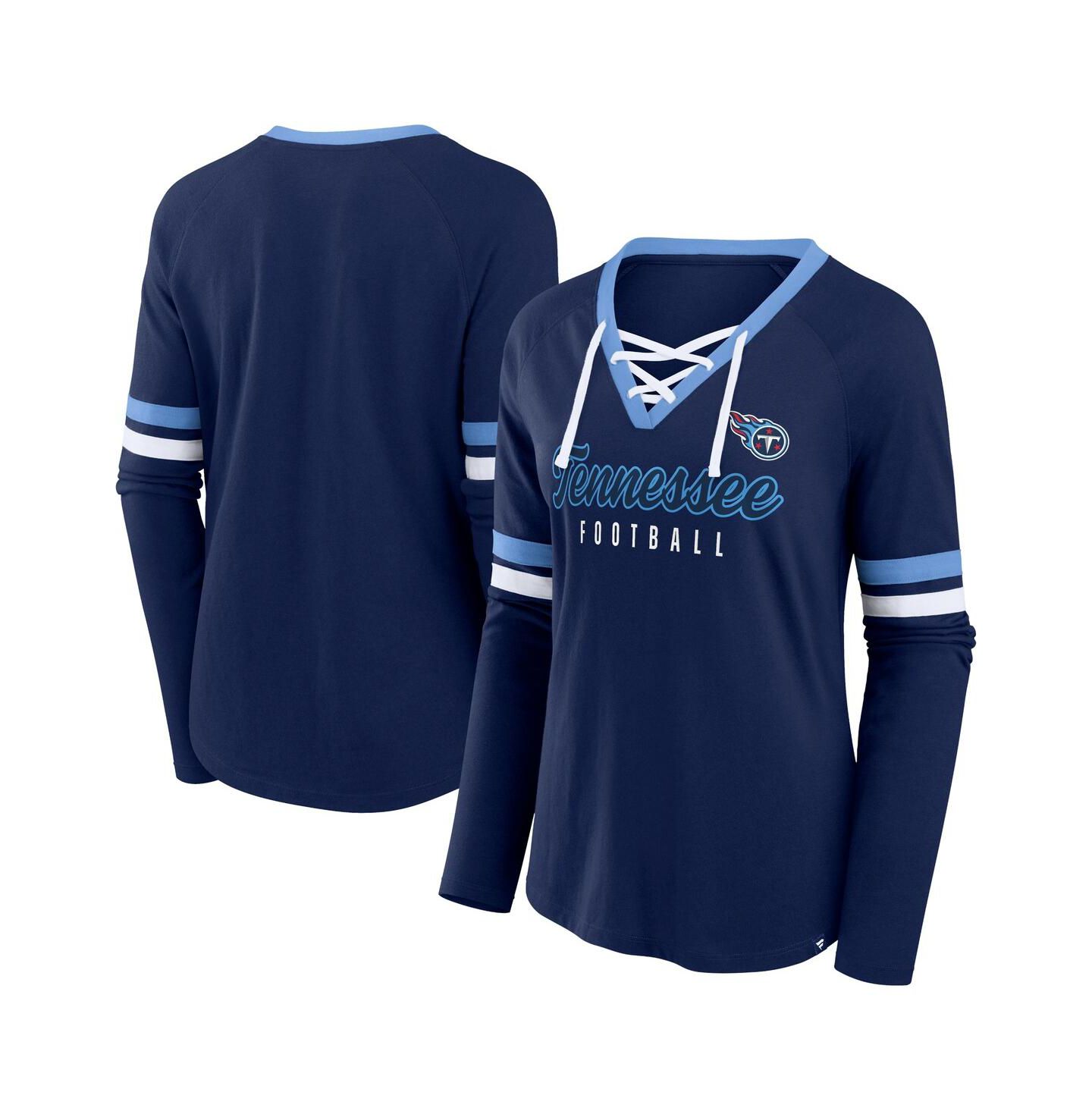 Женский топ Fanatics Navy Tennessee Titans Won and Done Lace-Up Long Sleeve Fashion — фото 1