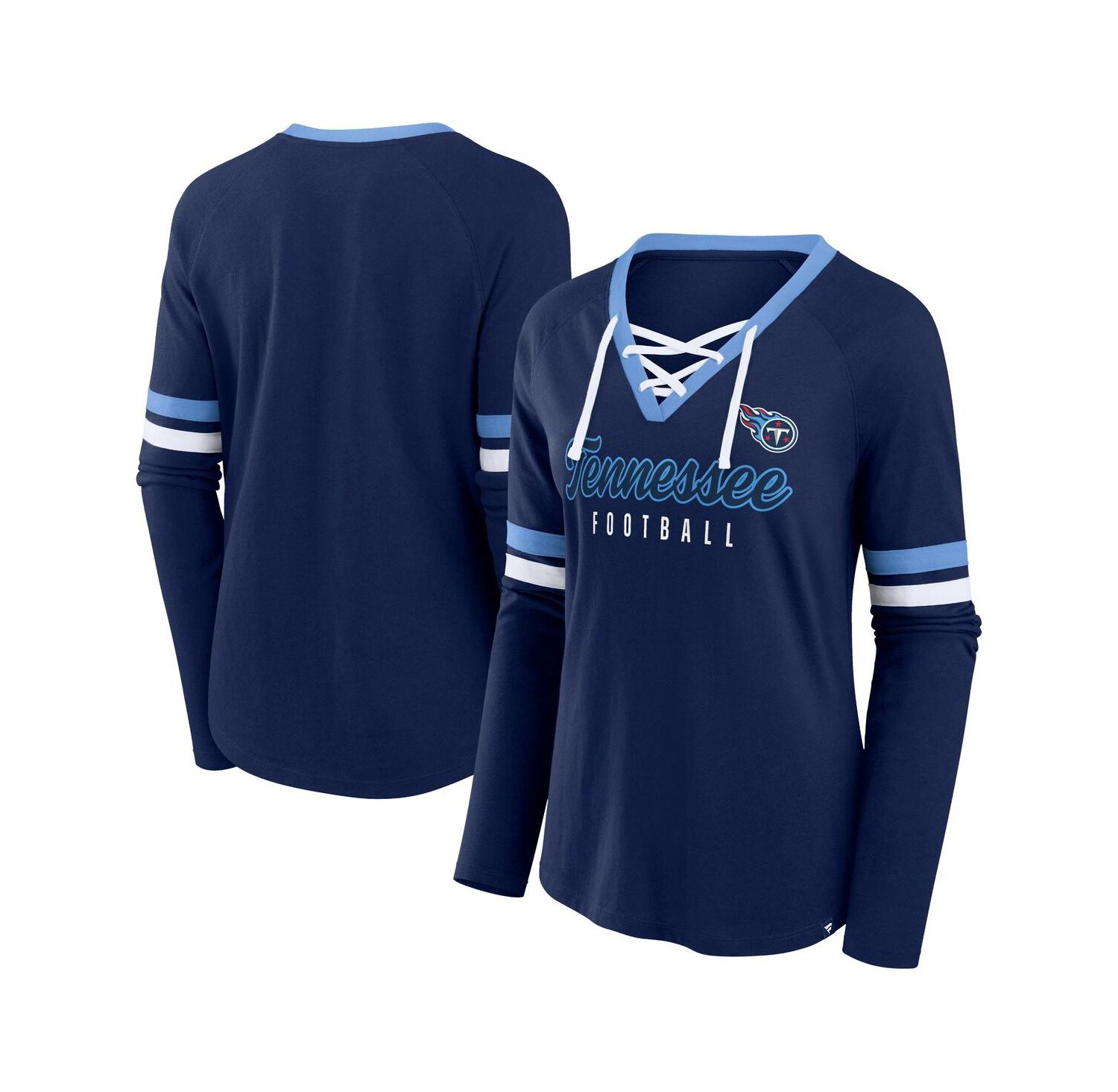 Women's Navy Tennessee Titans Won and Done Lace-Up Long Sleeve Fashion Top