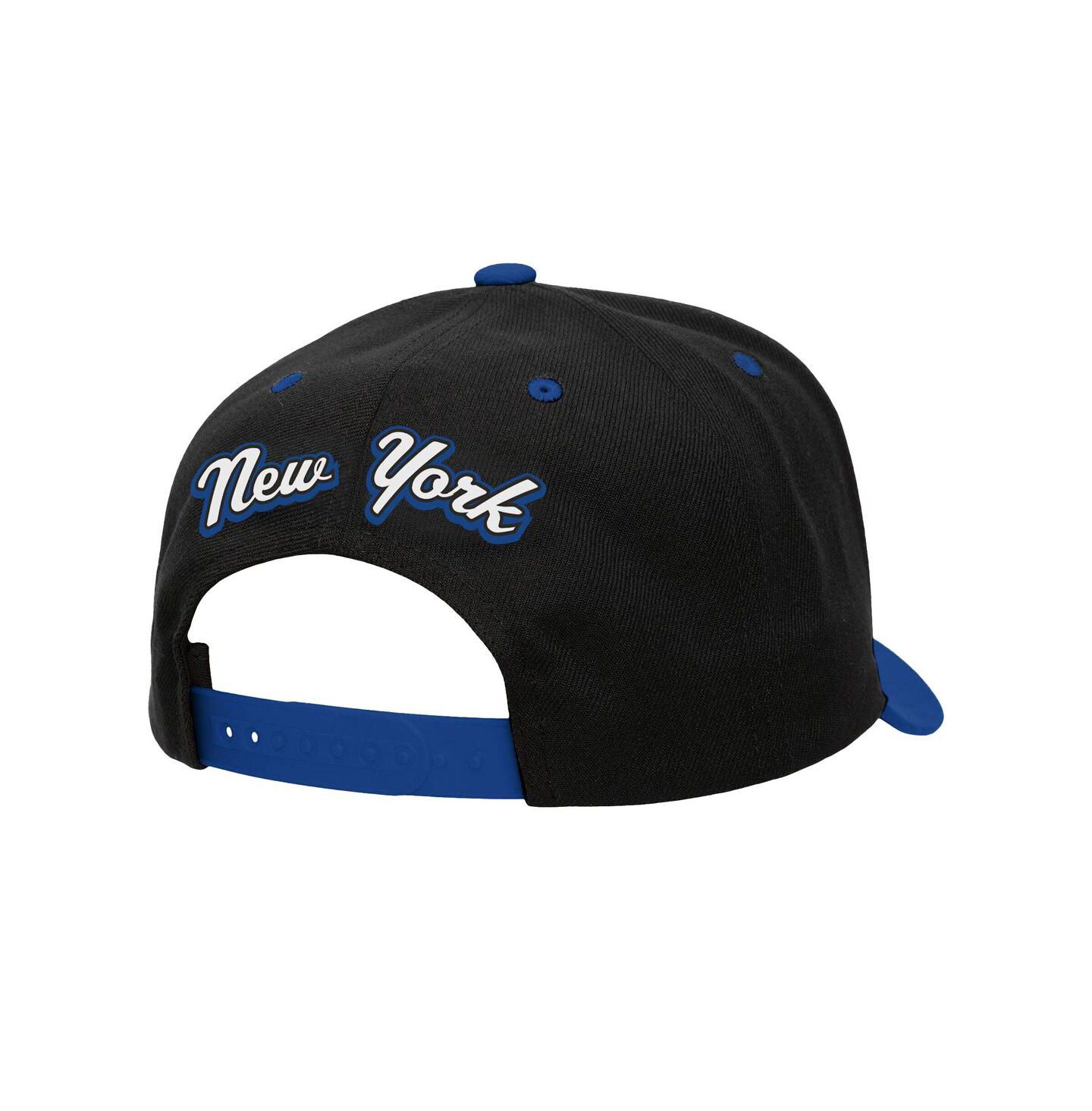 Мужская кепка Mitchell & Ness Black/Blue New York Rangers Backside Script 2-Tone Pro Crown Adjustable Hat — фото 2