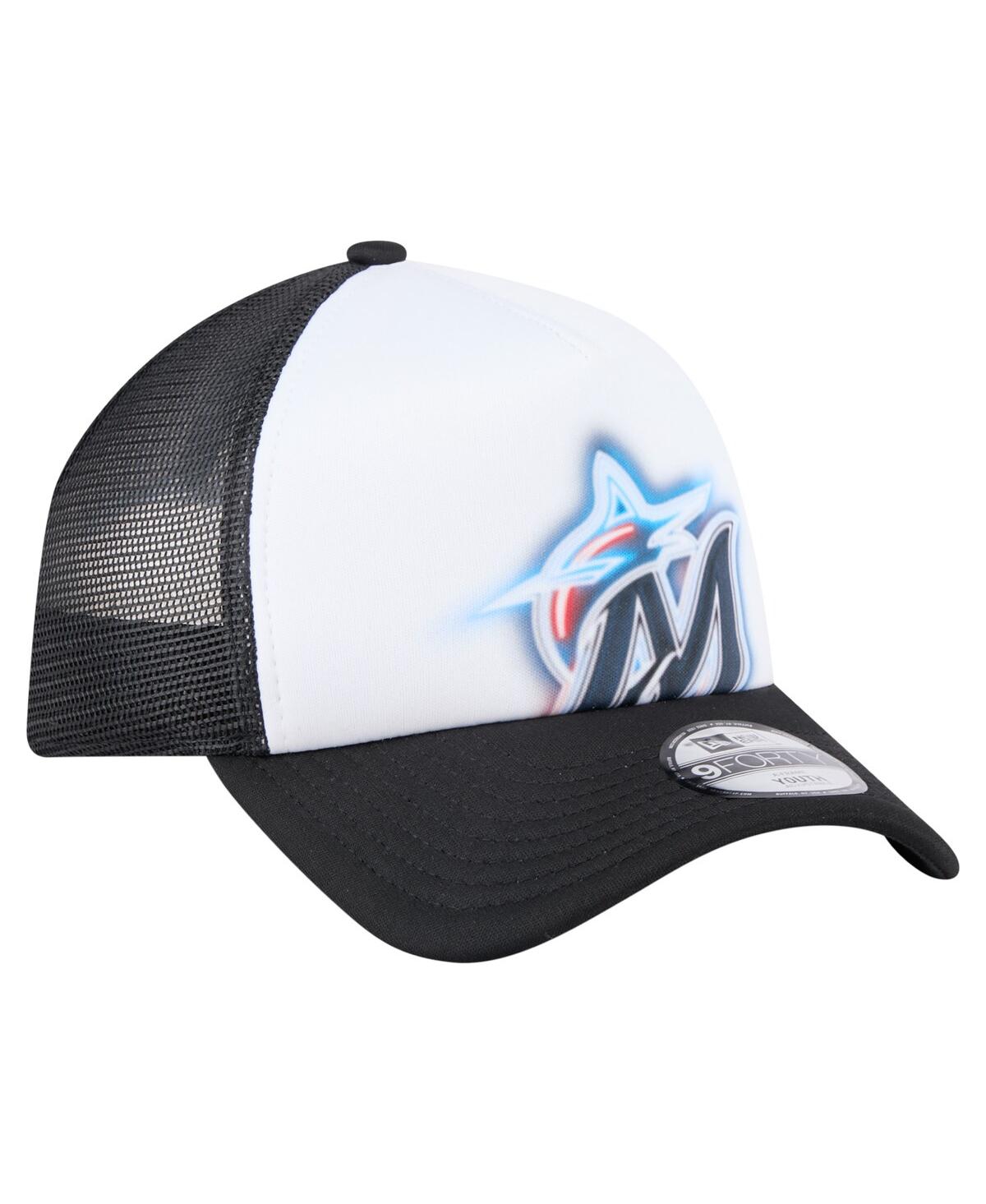 New Era Toddler White/black Miami Marlins Painted A-frame 9forty Trucker Adjustable Hat In White