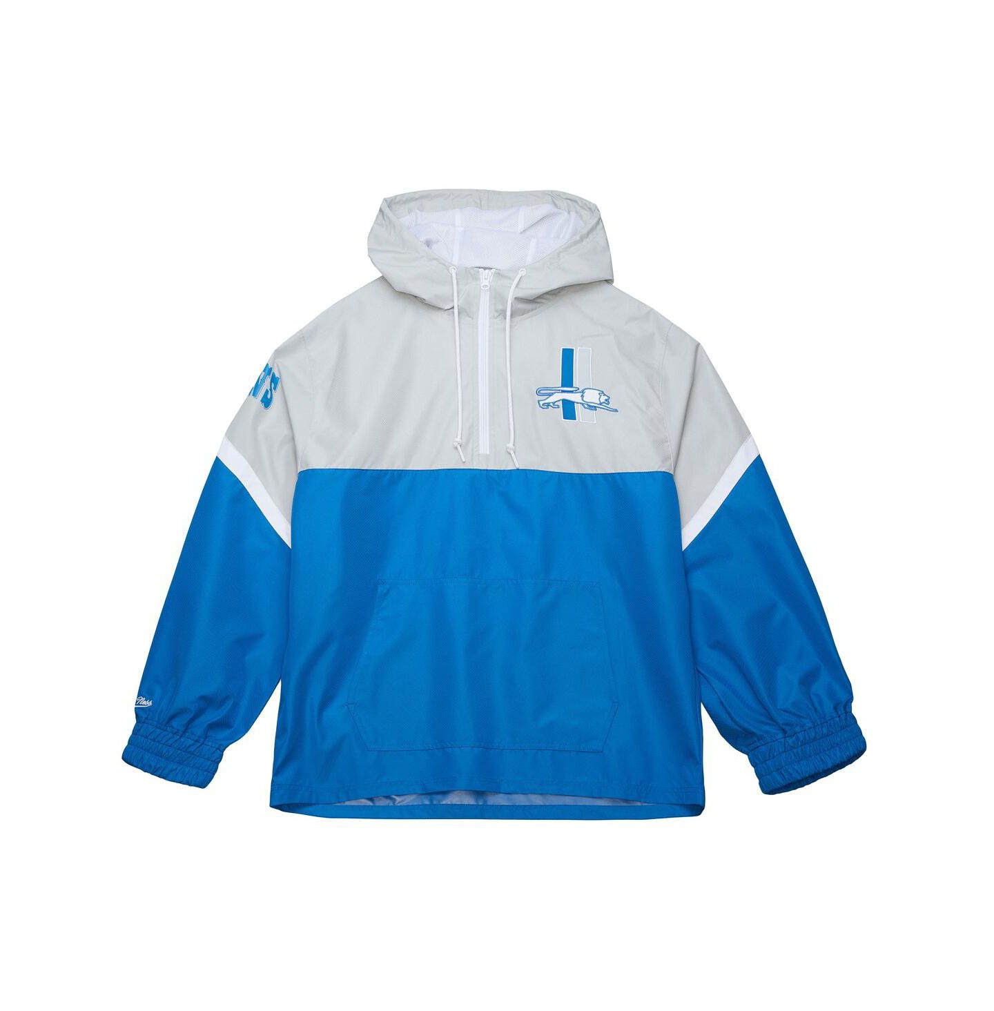 Мужская куртка Mitchell & Ness Silver/Blue Detroit Lions Tie Breaker Vintage Logo Lightweight Anorak Half-Zip Windbreaker — фото 3