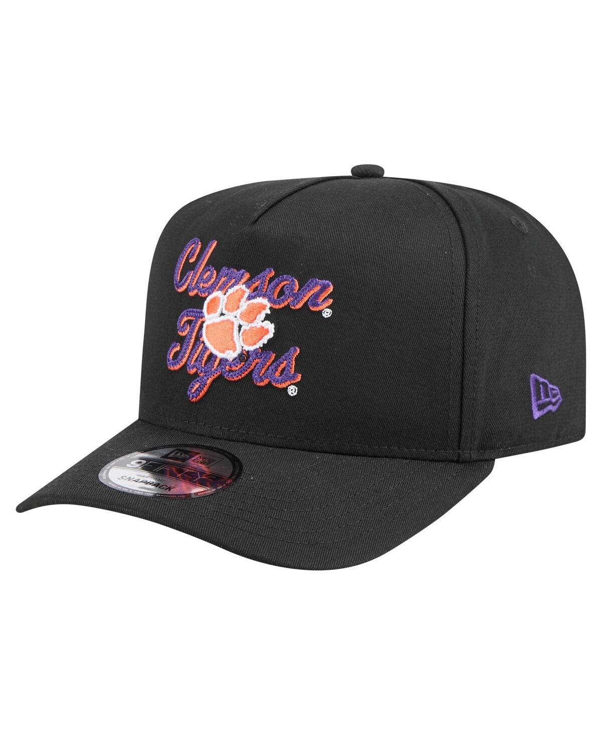 New Era Men's Black Clemson Tigers Vintage Chainstitch 9fifty A-frame Snapback Hat In Black