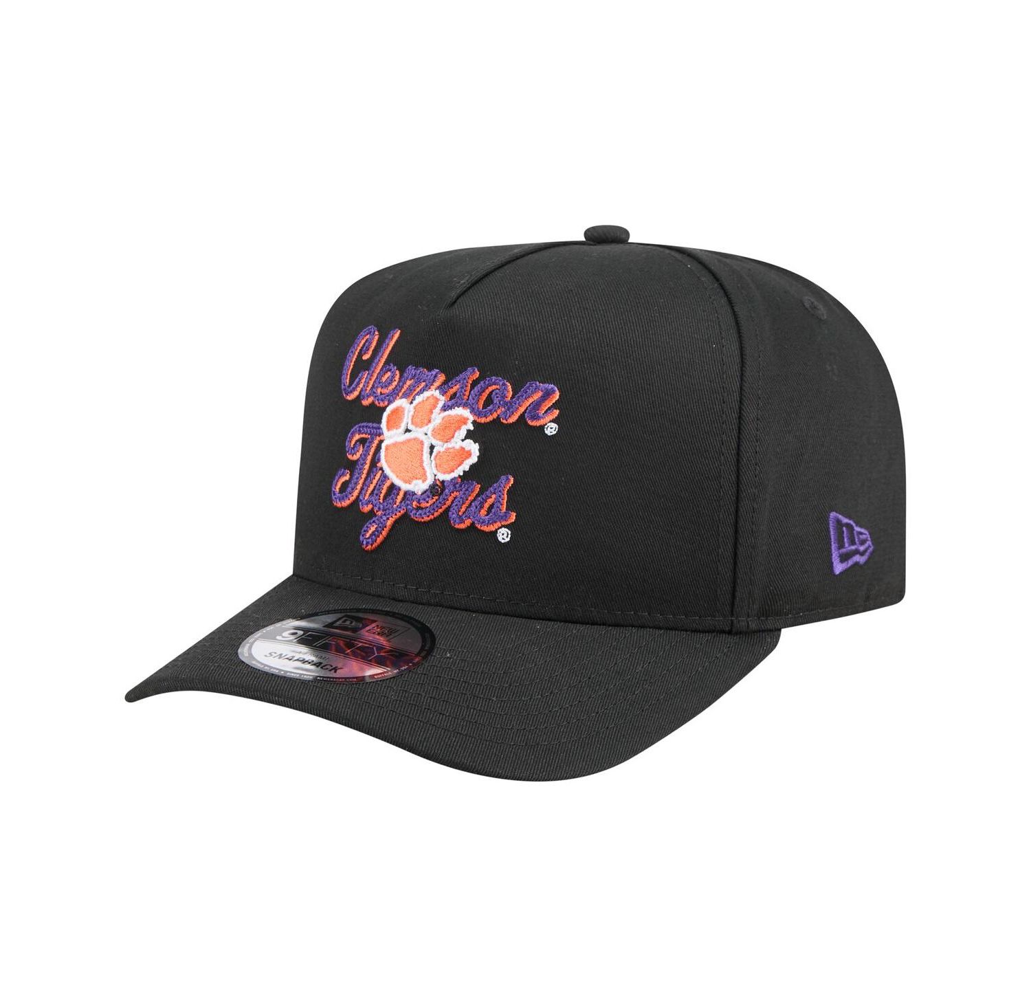 Men's Black Clemson Tigers Vintage Chainstitch 9FIFTY A-Frame Snapback Hat
