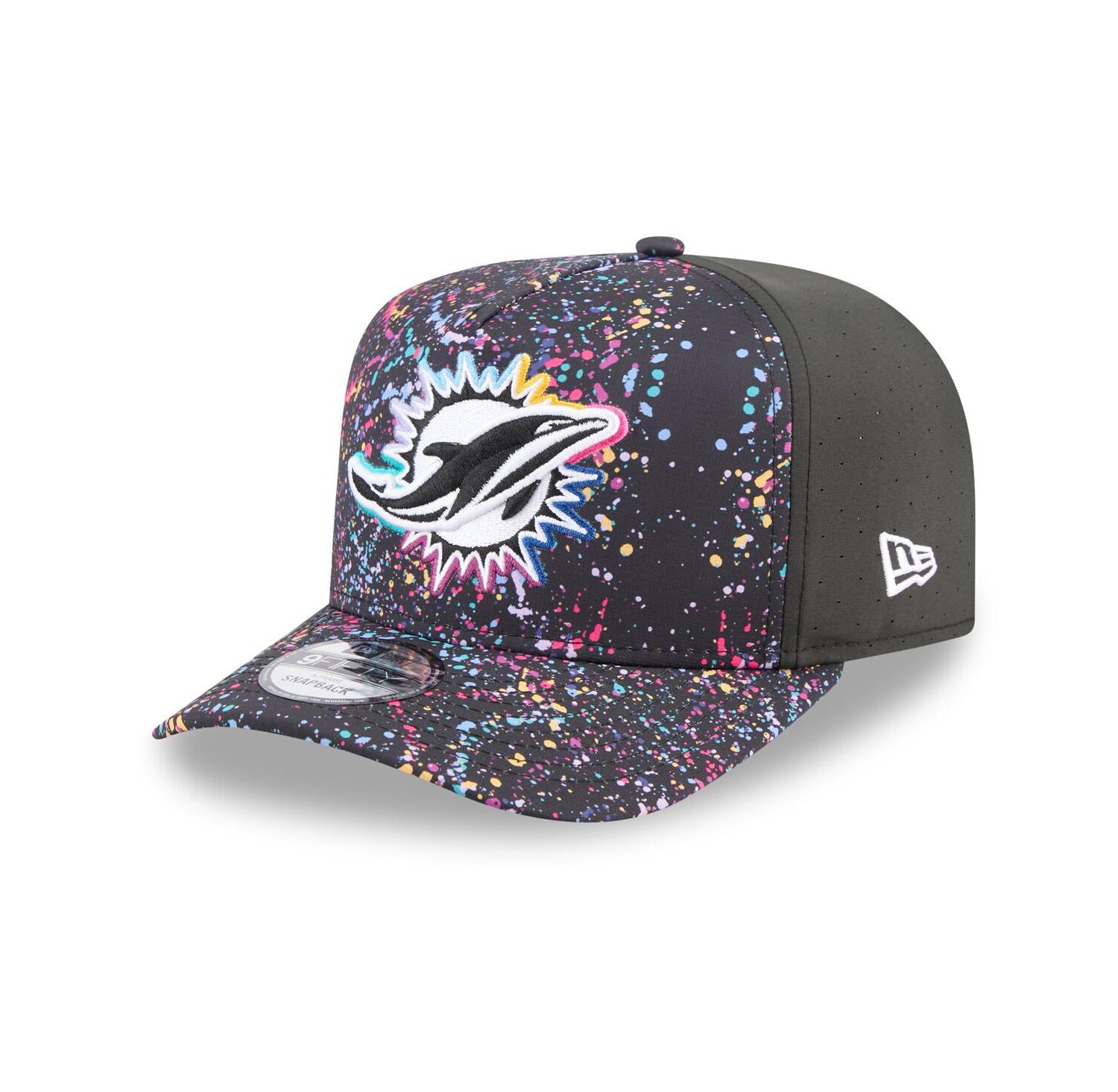 Men's Black Miami Dolphins 2025 NFL Crucial Catch A-Frame 9FIFTY Snapback Hat