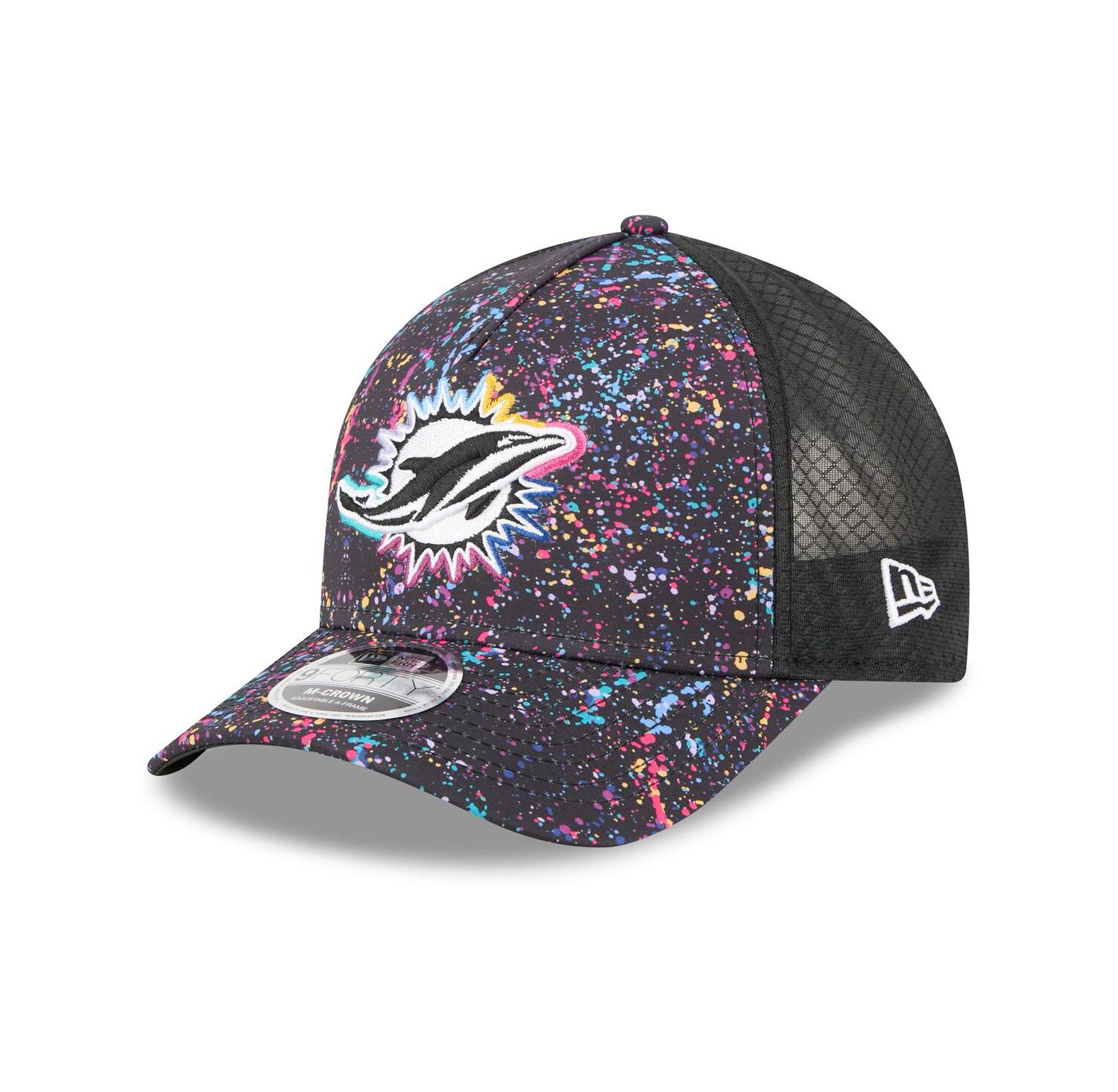Men's Black Miami Dolphins 2025 NFL Crucial Catch 9FORTY Adjustable Hat