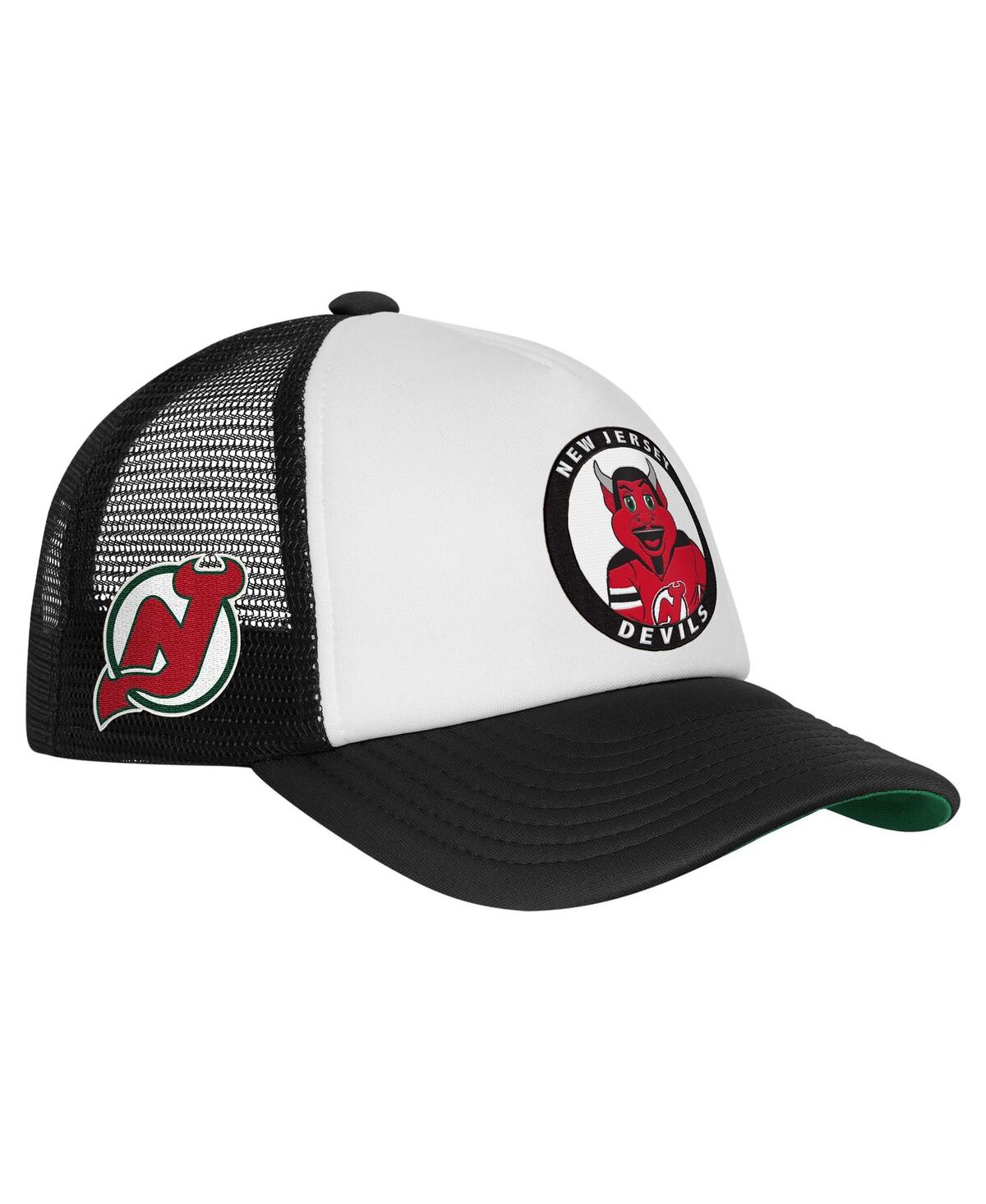 Mitchell & Ness Big Boys And Girls White New Jersey Devils Mascot Adjustable Trucker Hat In Brown