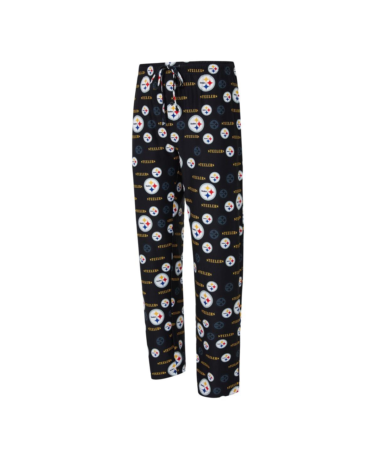 Concepts Sport Men's Black Pittsburgh Steelers Mosaic All Over Print Pants In Black