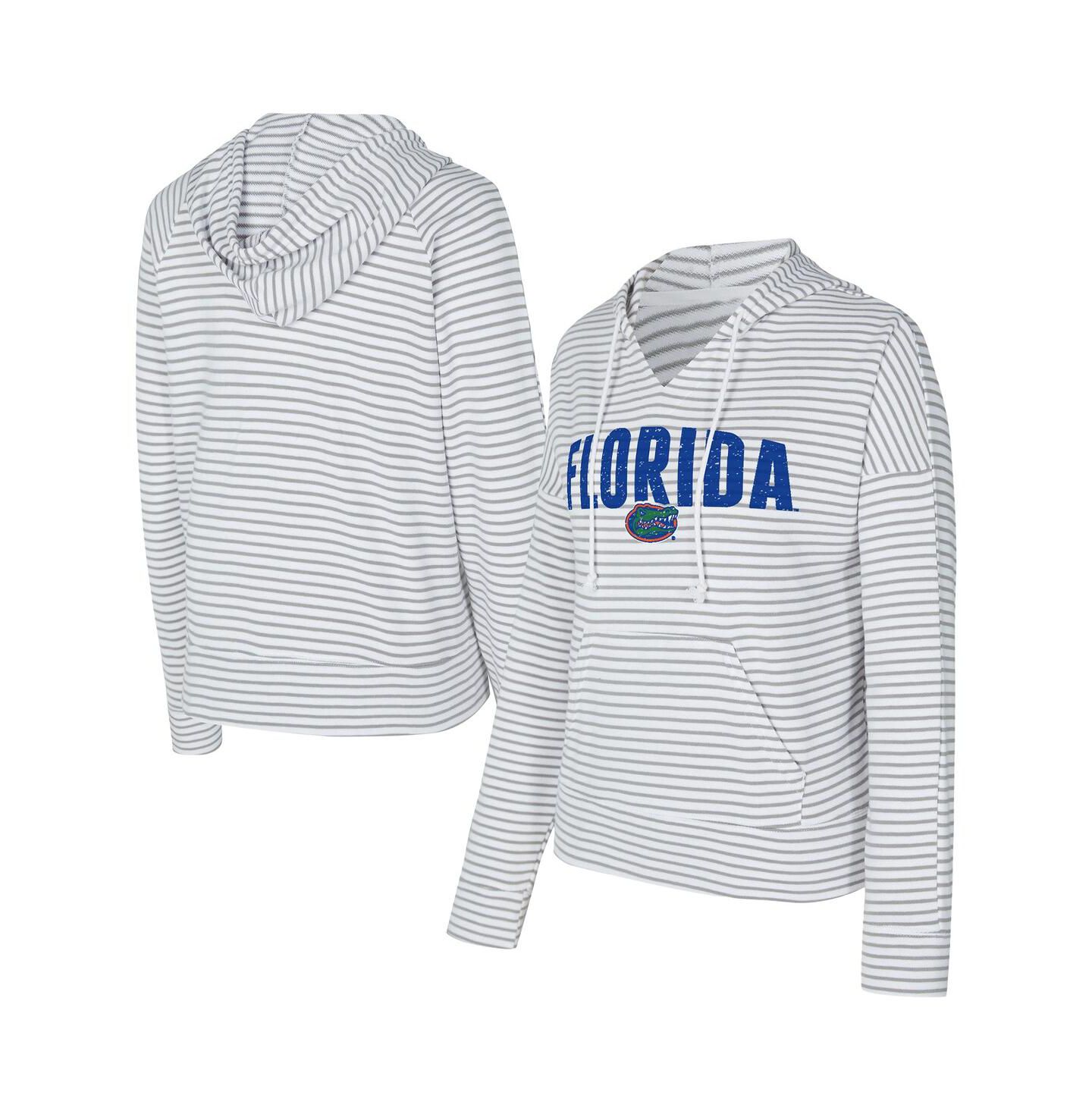Мужское худи Concepts Sport White/Gray Florida Gators French Terry Striped V-Neck Pullover — фото 1