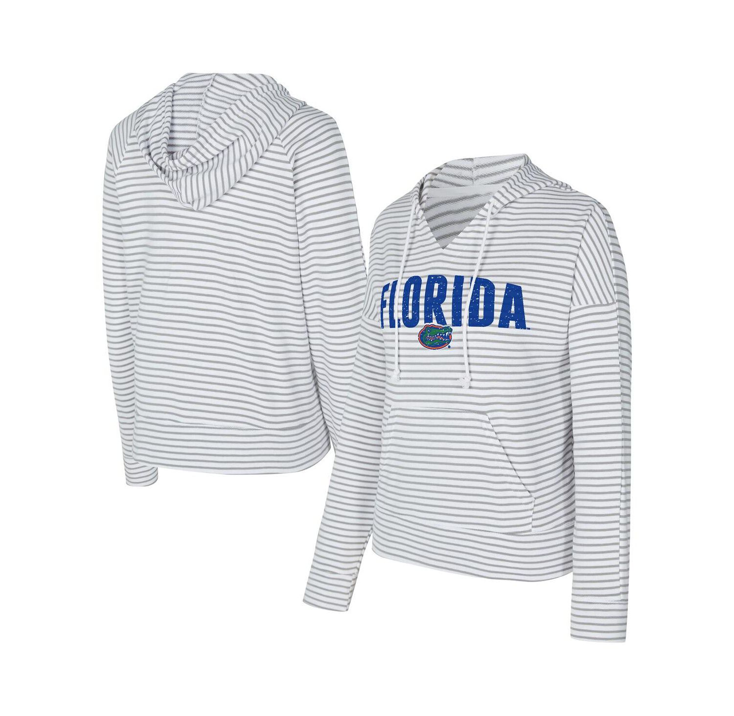 Men's White/Gray Florida Gators French Terry Striped V-Neck Pullover Hoodie