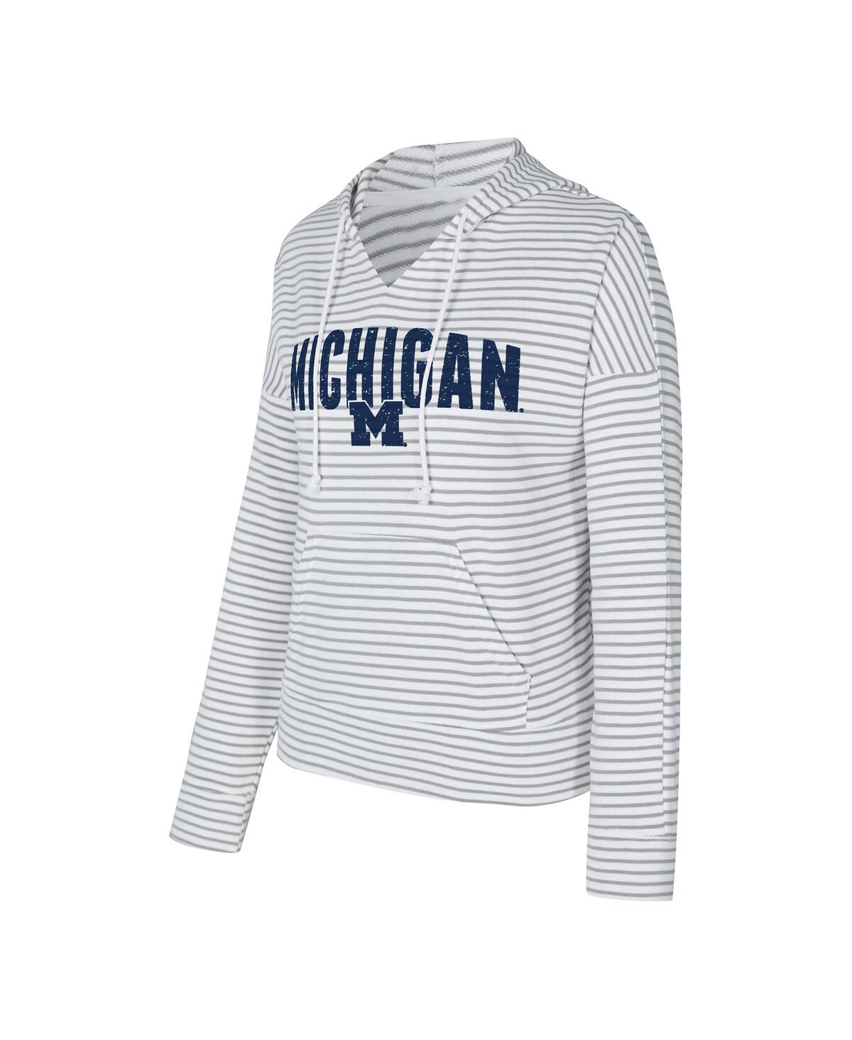 Concepts Sport Men's White/gray Michigan Wolverines French Terry Striped V-neck Pullover Hoodie In Multi