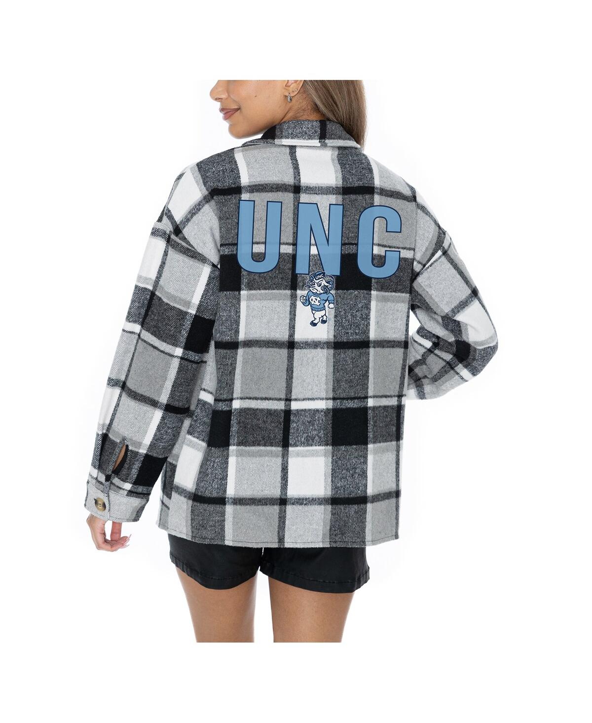 Gameday Couture Women's Grey North Carolina Tar Heels Long Sleeve Brushed Plaid Button-up Overshirt Jacket In Gray