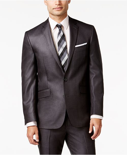 Kenneth Cole Reaction Slim-Fit Charcoal Basketweave Suit - Suits ...