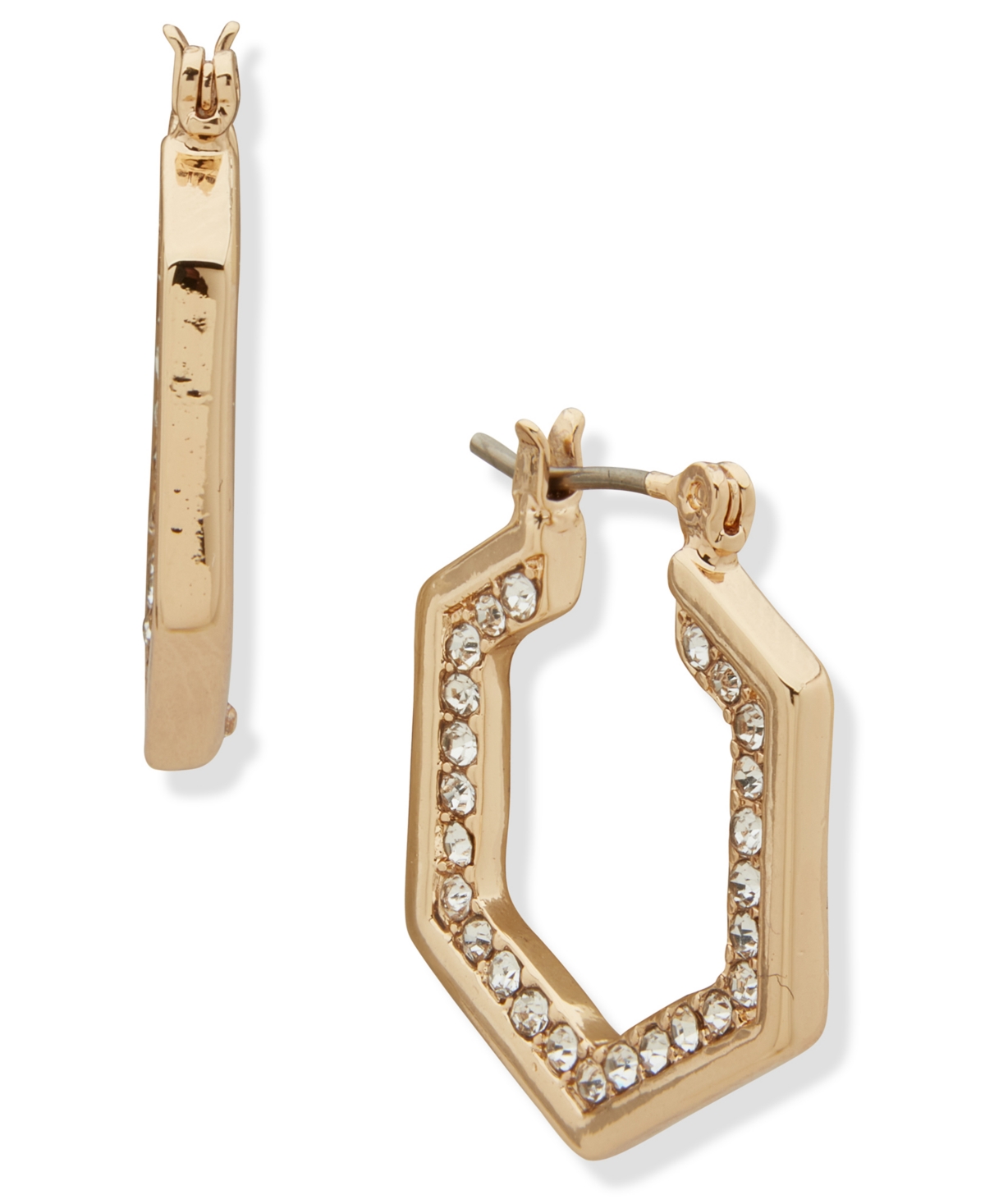 Karl Lagerfeld Glass Stone Pave Hoop Earrings In Gold