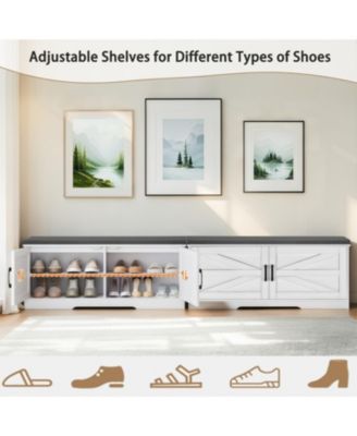 Farmhouse Storage Bench with Padded Seat & Barn Doors