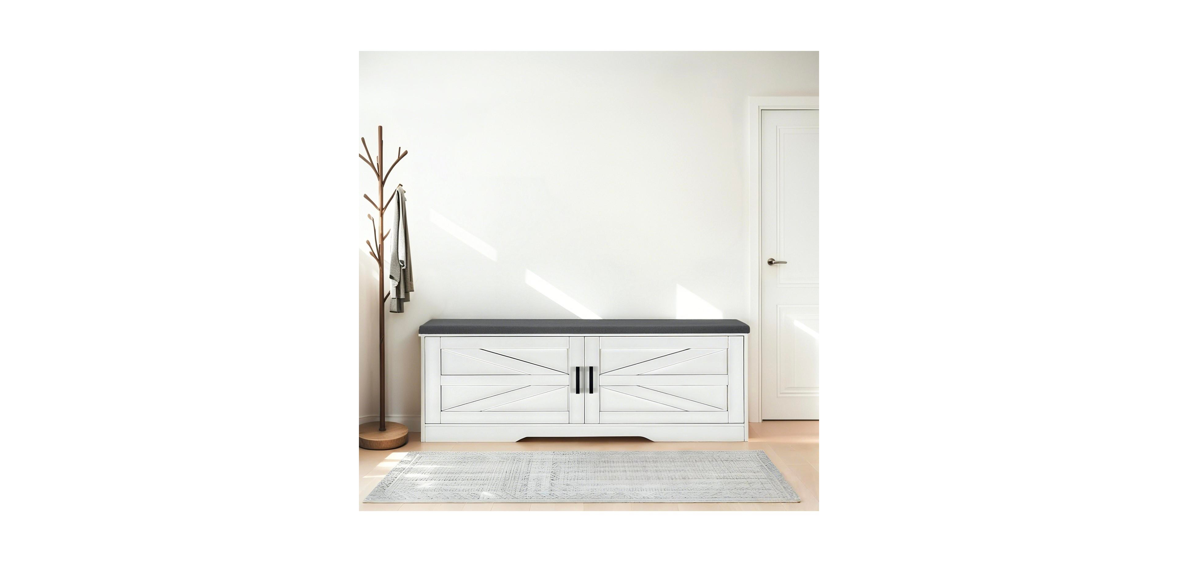 Streamdale Furniture Farmhouse Storage Bench with Padded Seat & Barn Doors