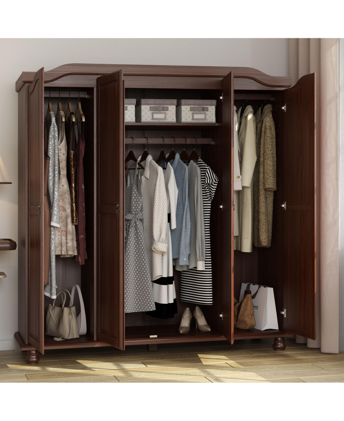 Palace Imports 100% Solid Wood Kyle 4-Door Wardrobe with Raised Panel Doors
