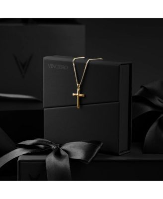 Men's Gold Cross Pendant Necklace with 21" Curb Chain