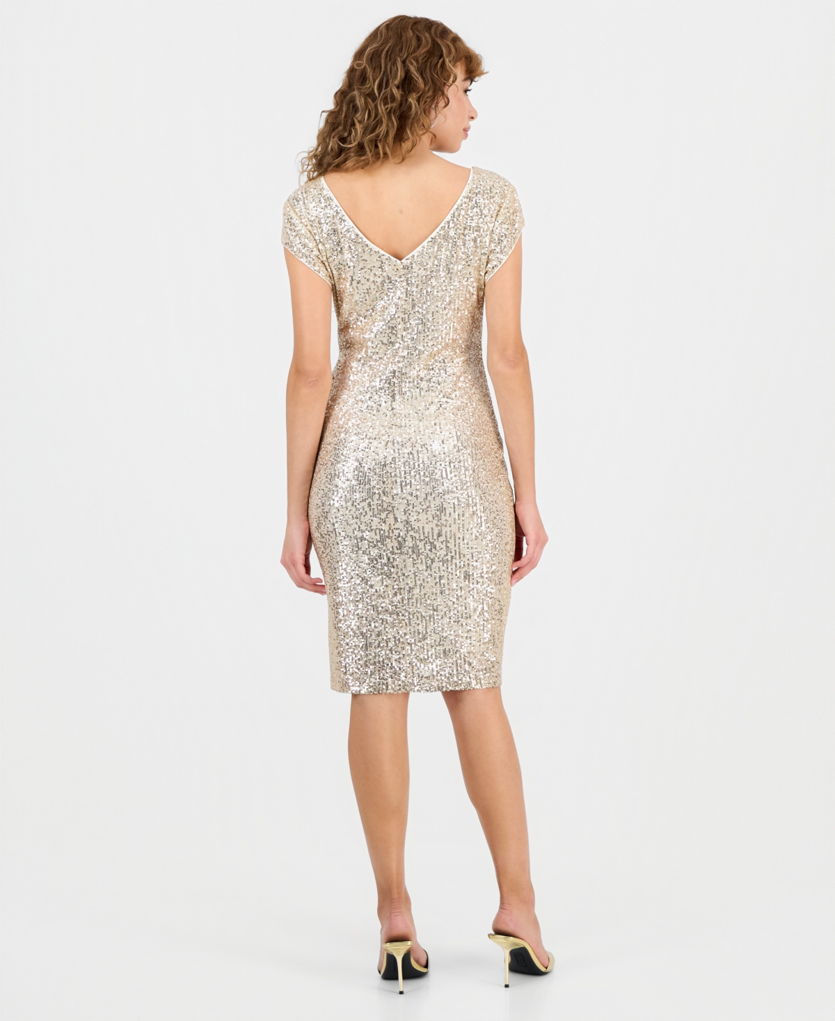 Connected Women's Sequin Cutout Cap Sleeve Sheath Dress In Gold