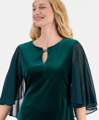 Women's Capelet-Sleeve Stretch Velvet Sheath Dress